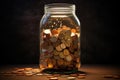 Visible Coins inside glass jar. Generate Ai Royalty Free Stock Photo