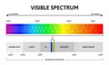 Visible color spectrum. Sunlight wavelength and increasing frequency vector infographic illustration. Visible spectrum