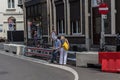 Visible crowd control measures to prevent terrosim attacks in downtown Maastricht