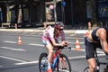 Female triathlete riding her bike