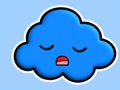 Kawaii cloud with sad expression on a blue background