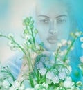 Vision or apparition of spiritual woman in a field Royalty Free Stock Photo