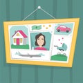 Vision board with pictures depicting dreams and desires. Marathon desires. Flat vector illustration