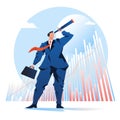vision of business. businessman looking telescope with a graph stock background. vector illustration. Flat cartoon character