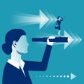 Vision business concept. Successful businesswoman looking in telescope Royalty Free Stock Photo