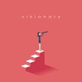 Vision concept in business with vector icon of businesswoman and telescope, monocular. Symbol leadership, strategy