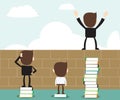 Vision concept - read book open vision,business man standing on stack of books