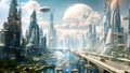 vision of a cutting-edge city, where waterways intertwine with advanced architecture, showcasing a futuristic landscape, A