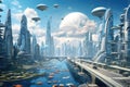 vision of a cutting-edge city, where waterways intertwine with advanced architecture, showcasing a futuristic landscape, A