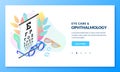 Vision diagnostics test. Ophthalmology exam and eye care vector isometric illustration. Landing page banner design