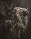 Vision of the four beasts from Daniel\'s dream. Generative AI. Royalty Free Stock Photo