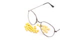 Vision glasses and pills vitamins for improving the eyes Royalty Free Stock Photo