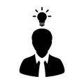 Vision icon vector male person profile avatar symbol with bulb for creative idea for business development in Glyph Pictogram Royalty Free Stock Photo