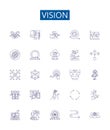 Vision line icons signs set. Design collection of Perception, Gaze, Imagination, Outlook, Sight, Prospect, Observation