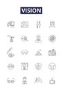 Vision line vector icons and signs. Sight, Perception, Observer, Discern, Foresight, Discernment, Outlook, View outline