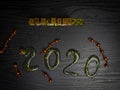 Vision 2020 loading Progress bar design with red garlands, business style concept. isolated on wooden Background Royalty Free Stock Photo