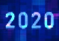 Abstract 2020 vision with technology blue background.