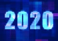 2020 vision new year with technology blue background.