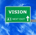 VISION road sign against clear blue sky