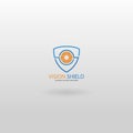 Vision shield. Camera shield logo. Technology logo template