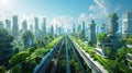 A vision of a sustainable future: a city seamlessly integrating advanced technology and architecture with abundant urban greenery Royalty Free Stock Photo