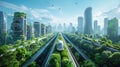 A vision of a sustainable future: a city seamlessly integrating advanced technology and architecture with abundant urban greenery Royalty Free Stock Photo