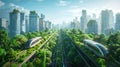 A vision of a sustainable future: a city seamlessly integrating advanced technology and architecture with abundant urban greenery Royalty Free Stock Photo