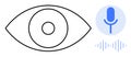 Eye Symbol with Microphone Icon and Sound Waves Audio Communication and Monitoring Royalty Free Stock Photo