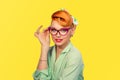 Vision. Woman with eye glasses Royalty Free Stock Photo