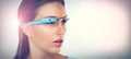 Vision, woman and smart glasses for augmented reality, metaverse or innovation. Face, cyber eyewear and futuristic tech Royalty Free Stock Photo