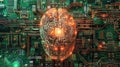 Visionary AI brain of circuits, delving into complex data analytics with digital precision. Data Analytics in AI