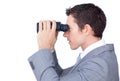 Visionary businessman looking through binoculars