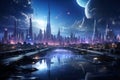 Visionary cityscape with an interstellar blue flair