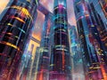 Visionary Holographic Metropolis with Levitating Pods and Luminous Digital Pathways