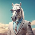 Visionary Surrealism: White Horse In Suit And Glasses