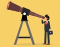 Visionary to discover opportunity. smart businessman look through big telescope