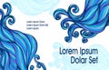 Visit card or template flyer banner with Abstract blue hairs waves on white