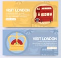 Visit and discover London on double decker red bus banner vector illustration. City public transport service vehicle