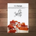 Visit Europe placard with city landscape