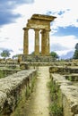 Historic road leads to Greek columns of famous vacation historic destination of Valley of the temples in Agrigento in Sicily