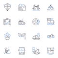 Visit line icons collection. Sightseeing, Tourism, Adventure, Discover, Explore, Journey, Expedition vector and linear