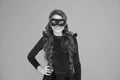 Visit public event anonymously. Winter new year party. Winter carnival. Masquerade concept. Kid wear eye mask. Girl wear Royalty Free Stock Photo