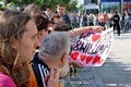 Visit of the royal couple in Warsaw. People holding Union Jack flags and flowers