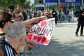 Visit of the royal couple in Warsaw. People holding Union Jack flags and flowers