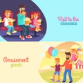 Visit to Cinema and Park with Father Poster Vector