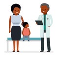 A visit to the doctor. The doctor says the good news the mother of the child girl of a hospital patient. Royalty Free Stock Photo