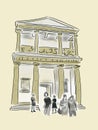 Visit to the Pergamon Museum in Berlin digital sketch. Color illustration