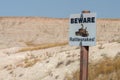 Beware of Rattlesnakes signpost in the Badlands South, Dakota Royalty Free Stock Photo