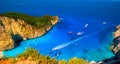 Visiting card of the island of Zakynthos. Bay Navagio. Royalty Free Stock Photo