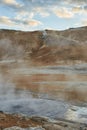 Visiting geothermal park. Dramatic photo of famous valley of geysers located in the mountains. Hot springs. Exploring